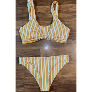 White and Yellow Striped Bikini Set